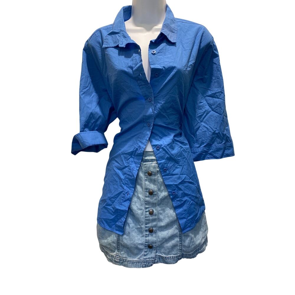 VTG Haband Denim 24/7 Plus Size 1X Blue Floral Boho Button Up Blouse CottageCore